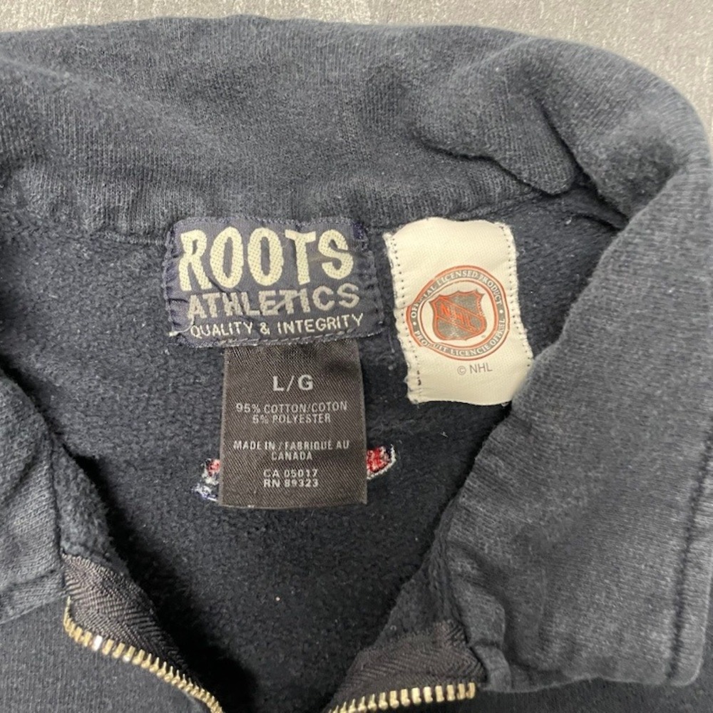 Vintage‎ Roots Columbus Blue Jackets Quarter Zip Sweatshirt Large Navy Blue NHL - Picture 5 of 11